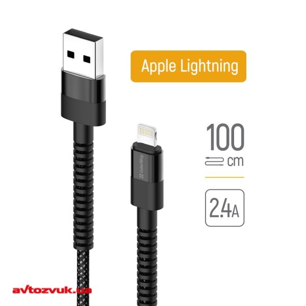 Кабель iPhone/iPod/iPad ColorWay USB - Apple Lightning (nylon - long head) 2.4А 1м CW-CBUL063-BK