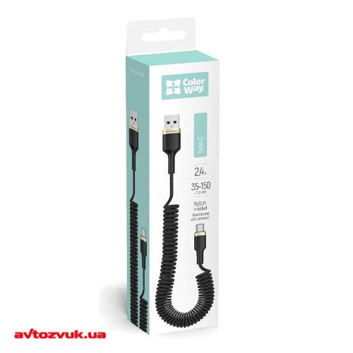 Кабель USB ColorWay USB-Type-C (spiral) 2.4А 35-150см CW-CBUC051-BK