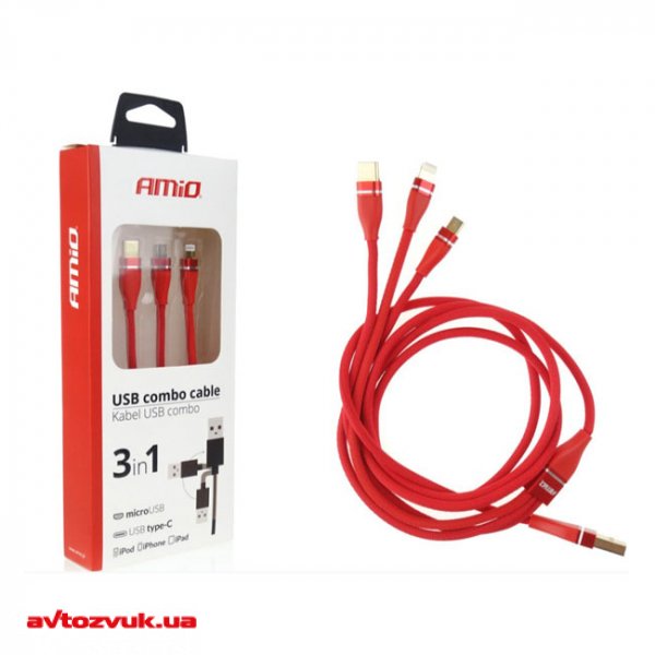 Кабель USB AMIO Lightning/USB C/micro USB 1.2м UC-7 (02178)